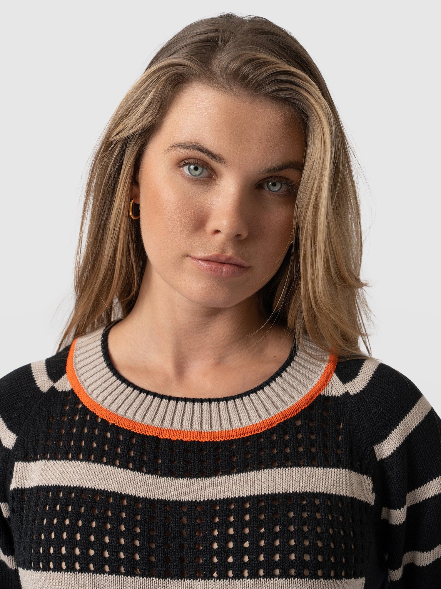 Merino Mix Cambridge Jumper Black/Beige/Orange - Women's Jumper | Saint + Sofia® EU